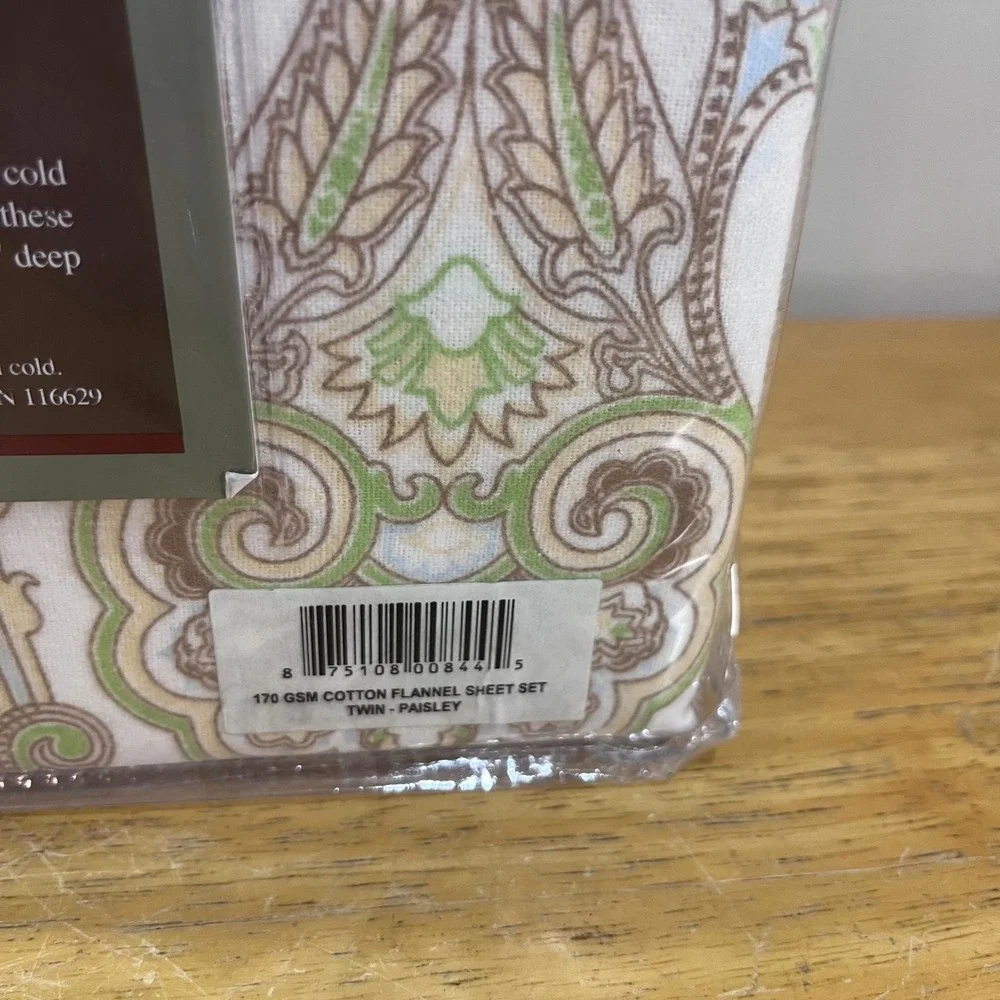 Pointehaven Living Twin Flannel Sheet Set Paisley 100% Cotton 170 GSM Green